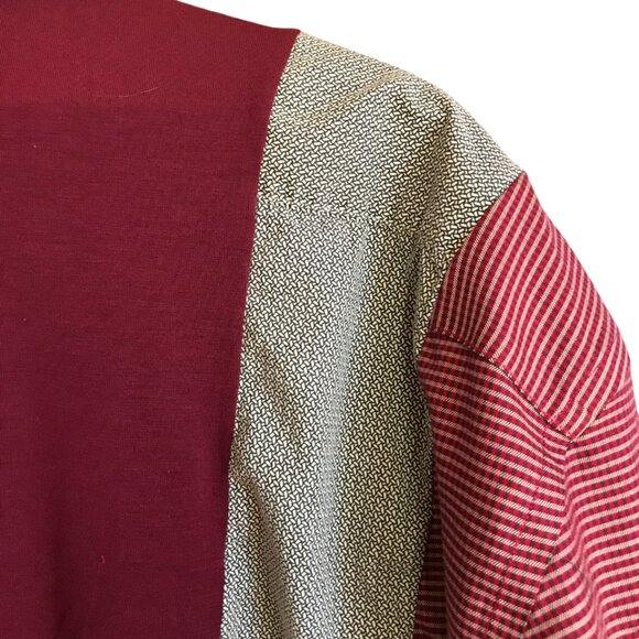 Upcycled Patchwork Shirt, Size L-XL: Mixed Print Button-Down Reworked Blouse - Picture 5 of 10